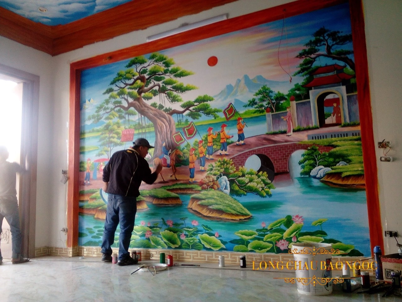 1 Vẽ tranh tường phòng khách chuyên nghiệp hội Họa Sĩ trẻ Hà Nội Tường đẹp